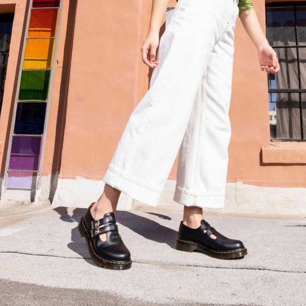 Dr. Marten's Mary Janes Black Leather Buckle Shoes 8065